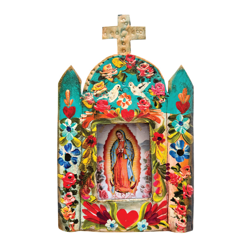 Antique Nicho Church Shadow Box - Teal