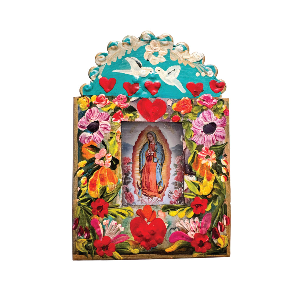 Antique Nicho Guadalupe Shadow Box - Teal
