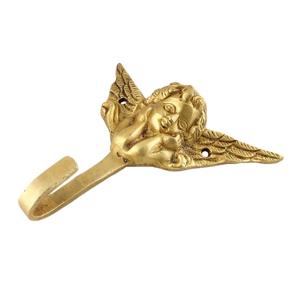 Brass Cherub Wall Hook - Golden