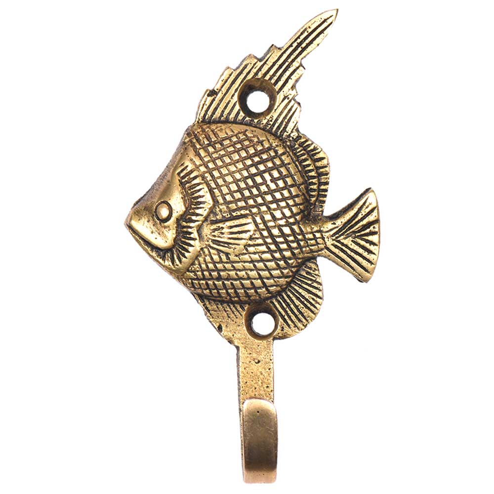 Brass Angelfish Wall Hook - golden