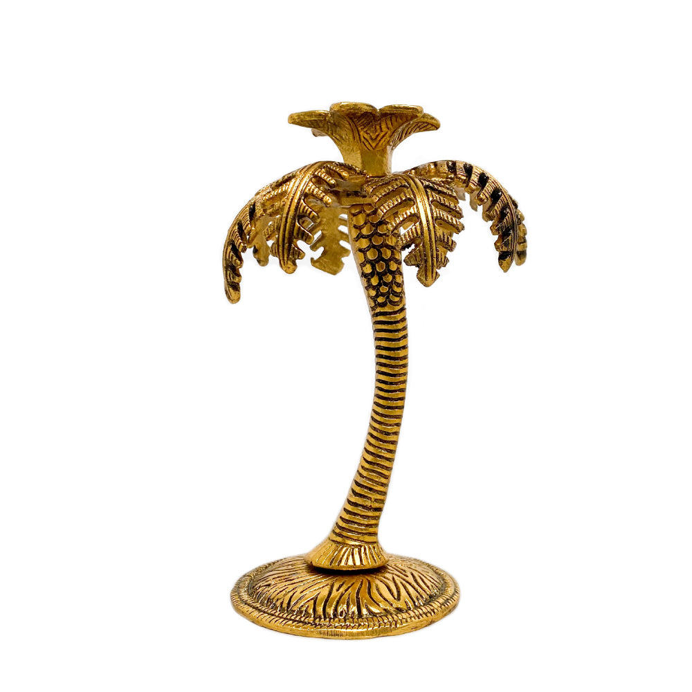 Single Palm Tree Candle Holder - Golden