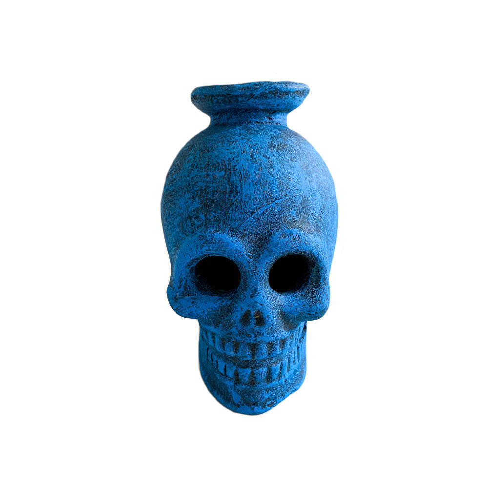 Blue Ceramic Candle Holder Skull