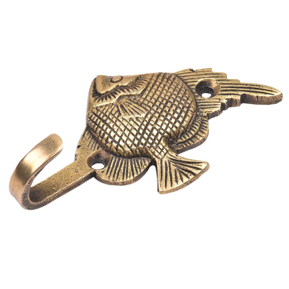 Brass Angle Fish Wall Hook - golden