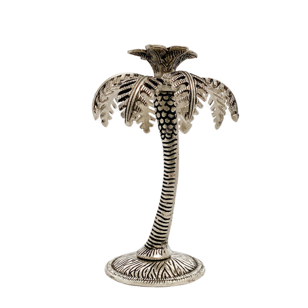 Single Palm Tree Candle Holder - Silver